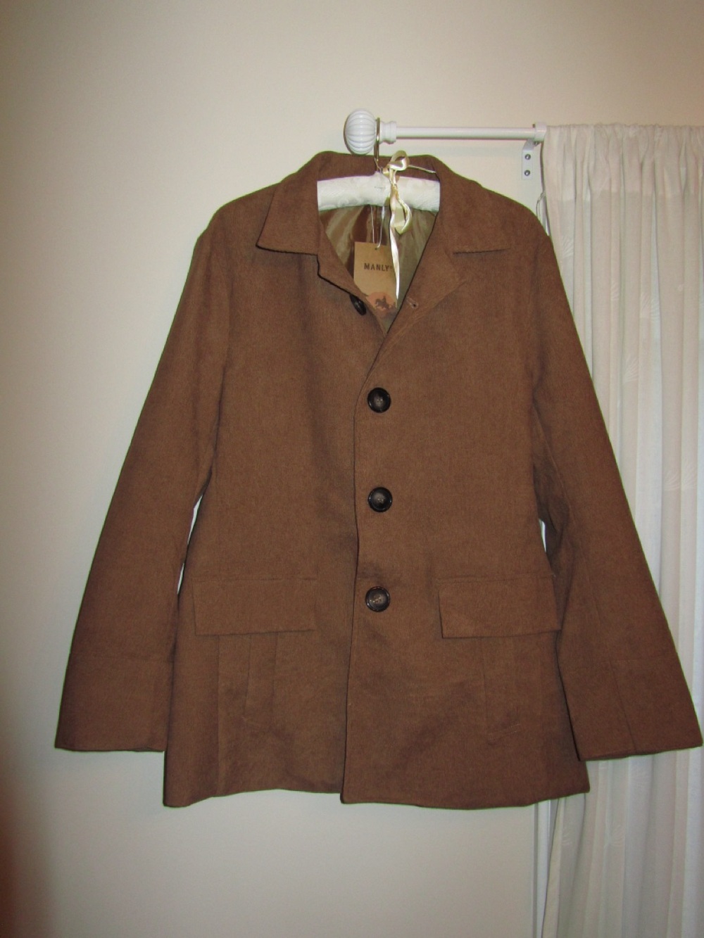 Men's Brown Cotton & Linen Blend Button-Front Coat